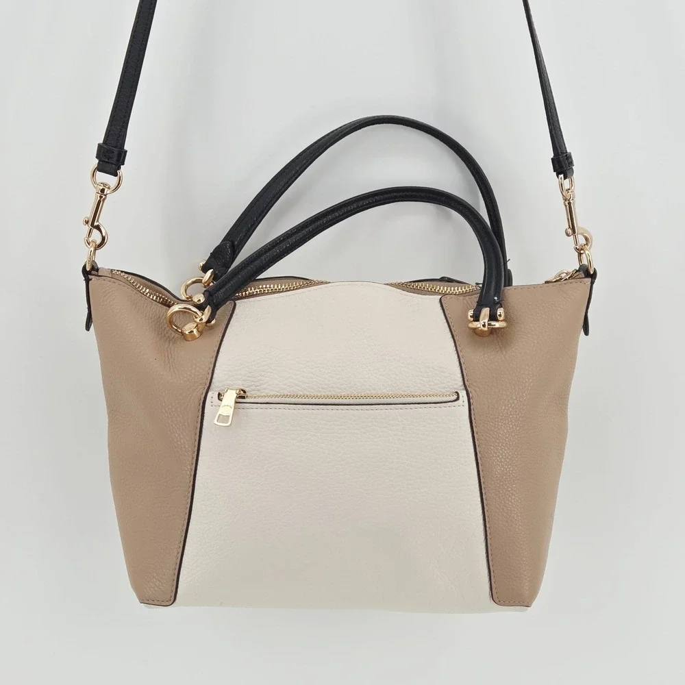 Coach Kacey Colorblock Pebble Leather Satchel Crossbody Bag C6841 Chalk Tan - Picture 7 of 16